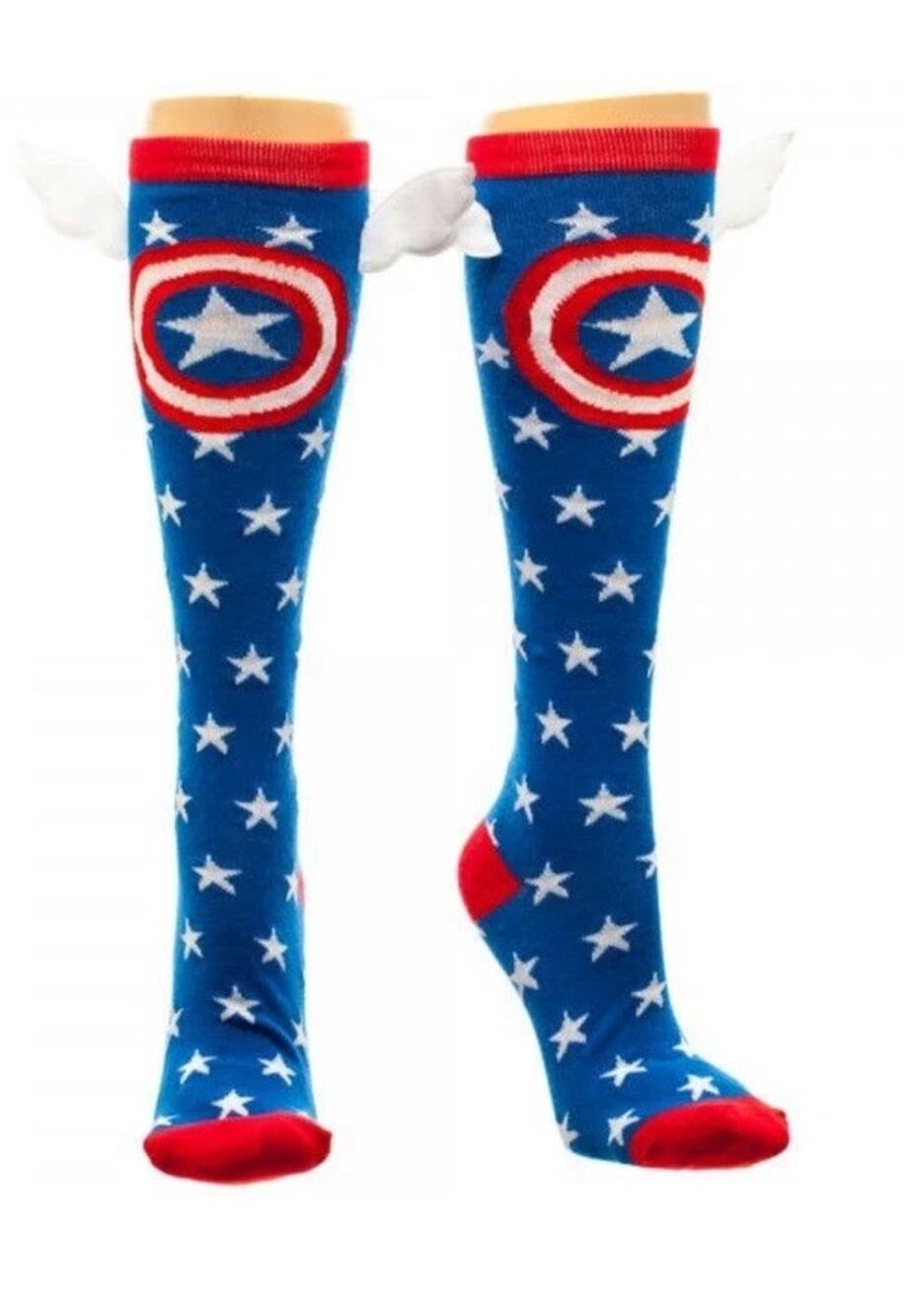 Marvel Captain America Shield and Stars Women's Knee High Socks with Wings